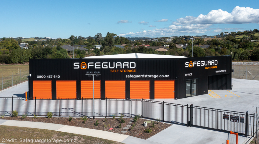 Safeguard Self Storage facility in Mangawhai with orange roller doors and passive fire protection work completed by Halt Fire.