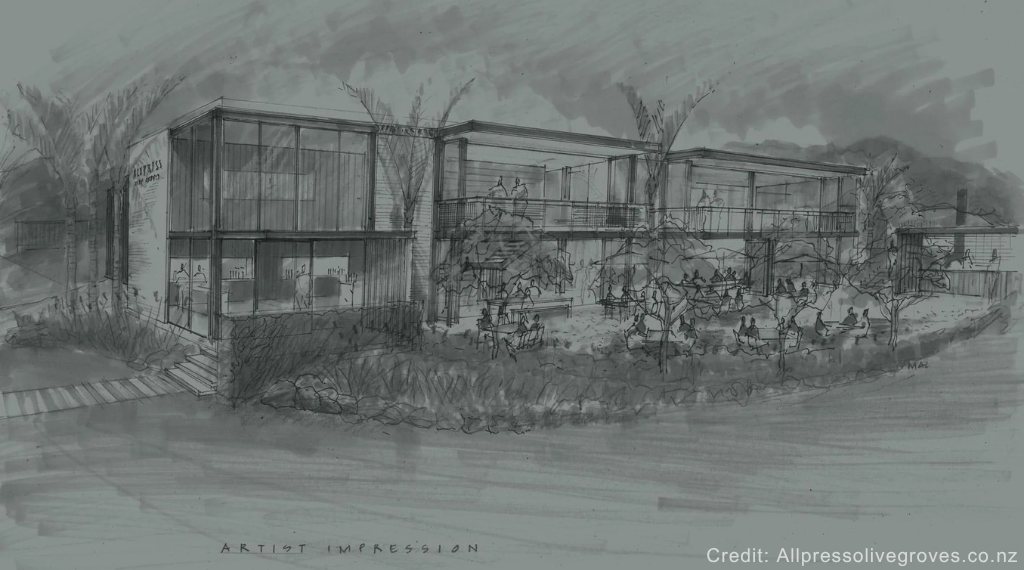 Artist impression of the Allpress Olive Groves redevelopment at Rangihoua Mill, Waiheke Island, where passive fire protection was installed.